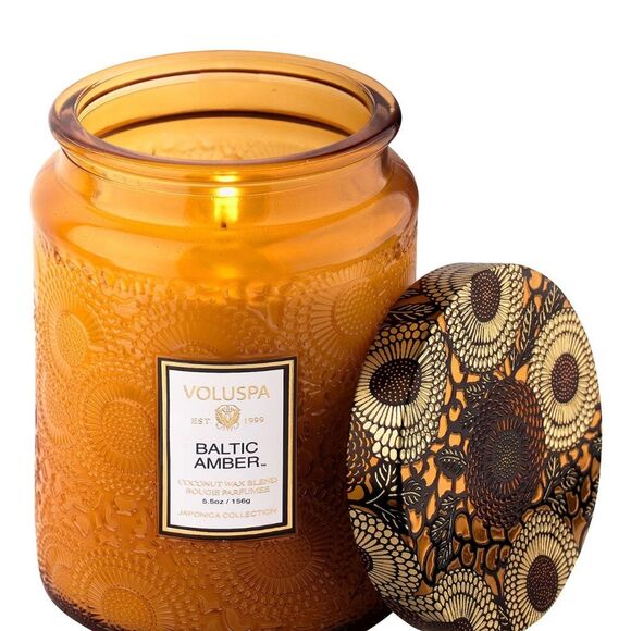 Anthropologie NIB Voluspa Japonica Baltic Amber Glass Jar Candle​ 16 Ounces - Picture 4 of 8